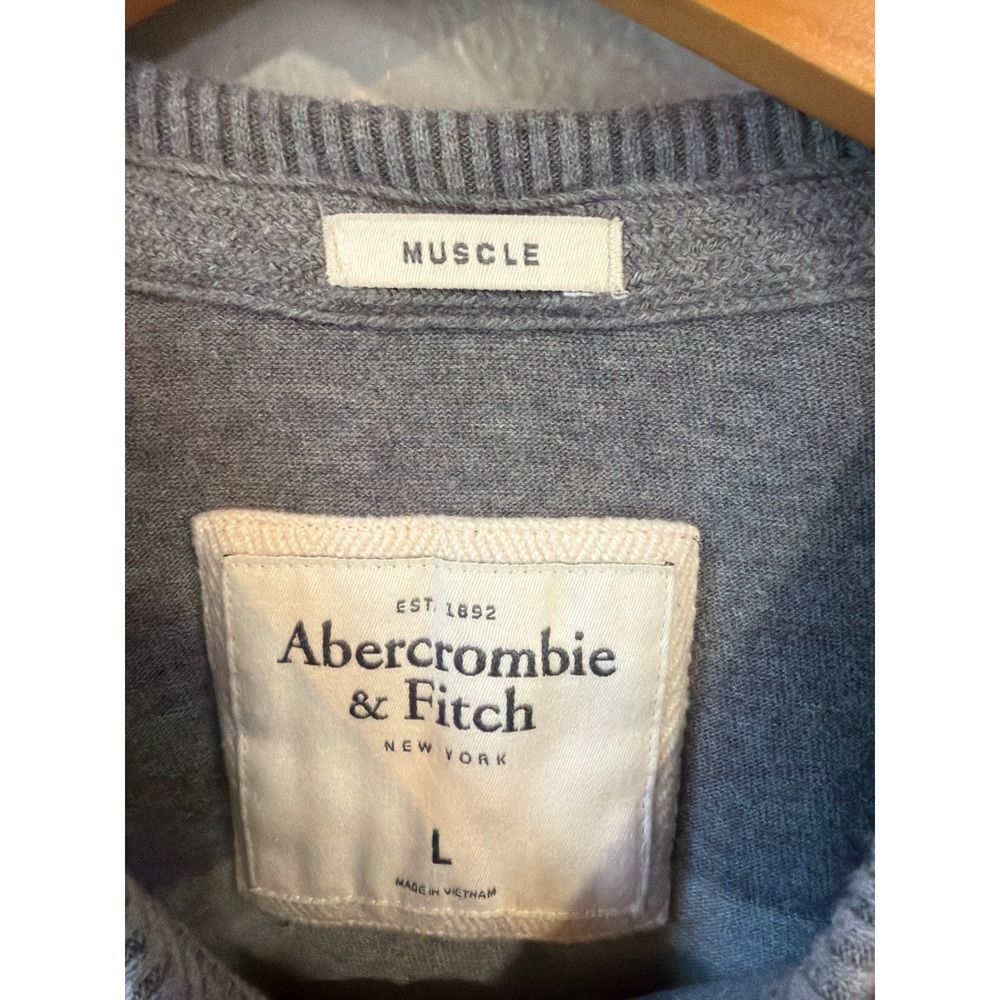 Abercrombie & Fitch Long Sleeve Shirt Mens Large Grey Striped Muscle Fit Cotton - Picture 2 of 7